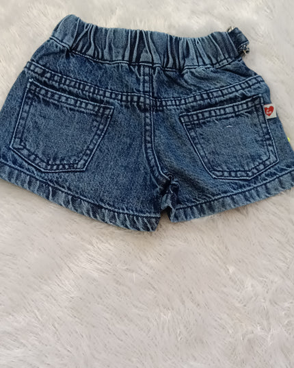 He and She Girls Stylish Denim Shorts with Fruit Patch Design for Kids