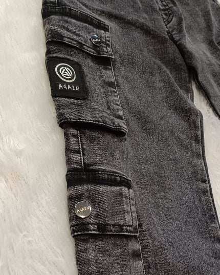 Boys Stylish Black Cargo Jeans for Kids | Trendy Denim Pants by He And She