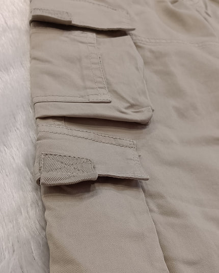 He And She Boys Beige Cargo Jeans with Belt | Stylish Multi-Pocket Cotton Pants for Kids