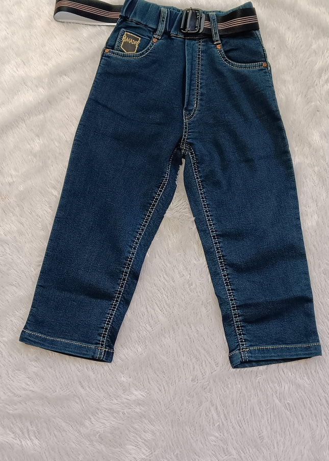 He And She Boys Dark Blue Denim Jeans with Belt | Stylish Regular Fit Kids Jeans