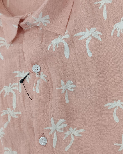 Boys Peach Printed Co-ord Set for Kids | Stylish Shirt & Shorts Set by He And She
