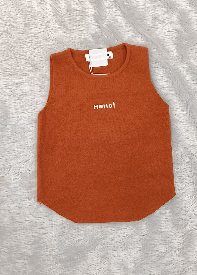 Girls Rust Orange Sleeveless Crop Top for Kids | Trendy Casual Summer Top