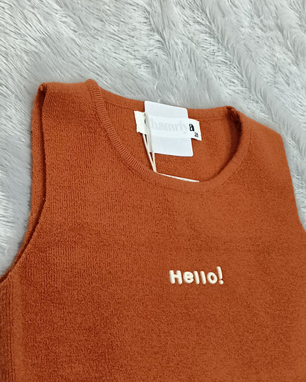 Girls Rust Orange Sleeveless Crop Top for Kids | Trendy Casual Summer Top