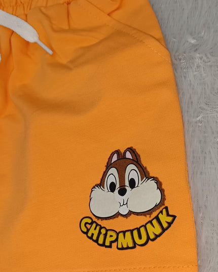 Girls Orange Cartoon Print Co-Ord Set for Kids | Stylish T-Shirt & Shorts Set