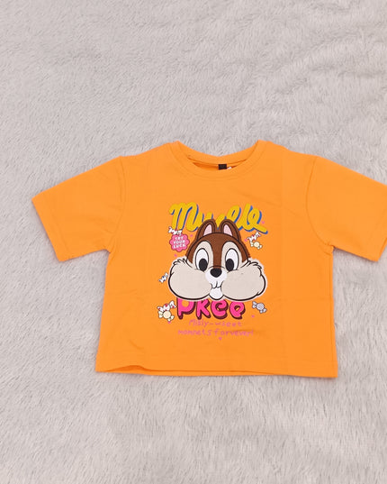 Girls Orange Cartoon Print Co-Ord Set for Kids | Stylish T-Shirt & Shorts Set