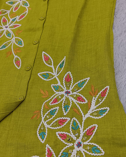 Girls Lime Green Embroidered Cord Set for Kids | Stylish Kurta Pant Set by He And She