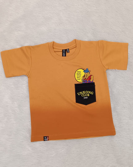 He and She Boys Orange Pocket Graphic Printed T-Shirt