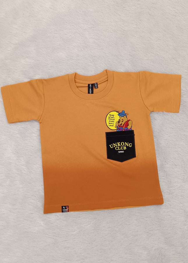 He and She Boys Orange Pocket Graphic Printed T-Shirt