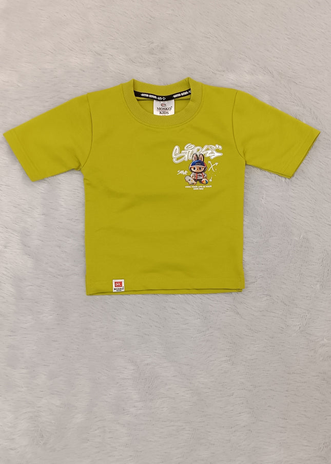 He and She Boys Lime Green Graphic Printed T-Shirt
