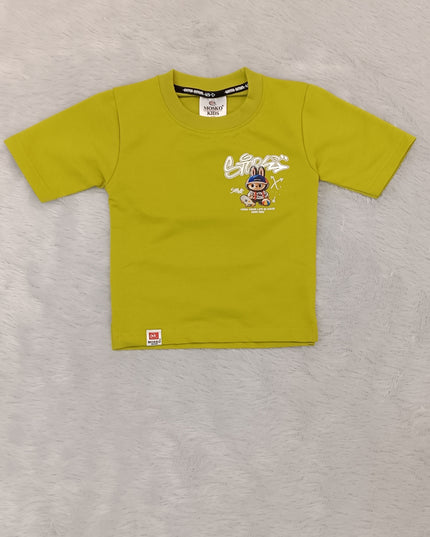 He and She Boys Lime Green Graphic Printed T-Shirt