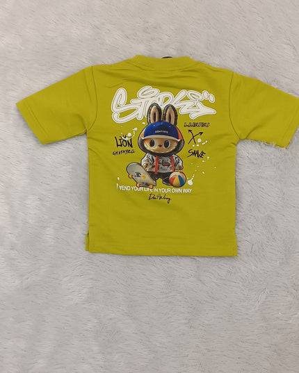 He and She Boys Lime Green Graphic Printed T-Shirt