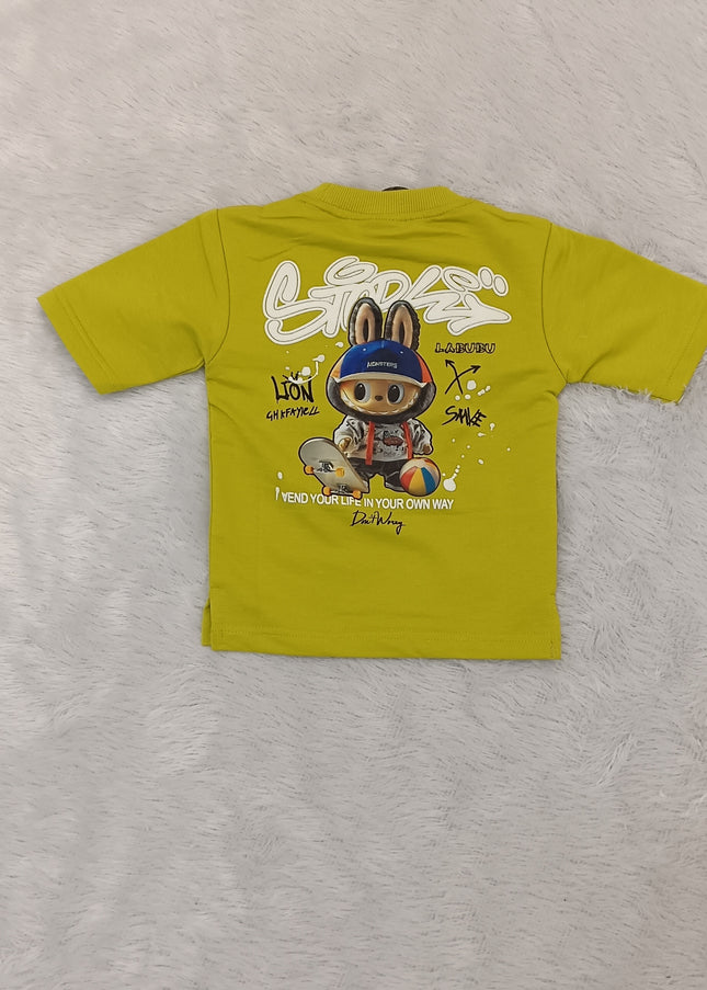 He and She Boys Lime Green Graphic Printed T-Shirt
