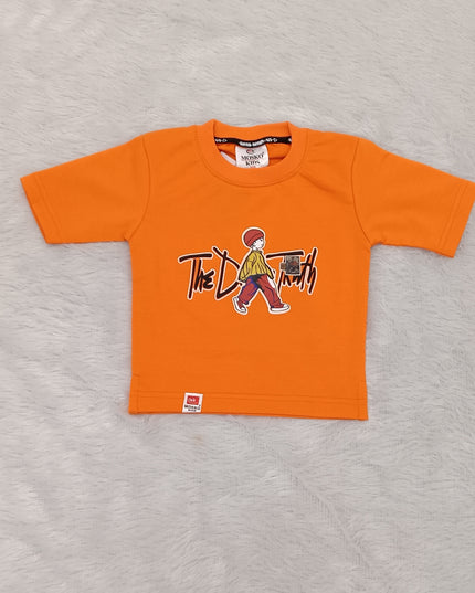 He and She Boys Orange Graphic Printed Casual T-Shirt