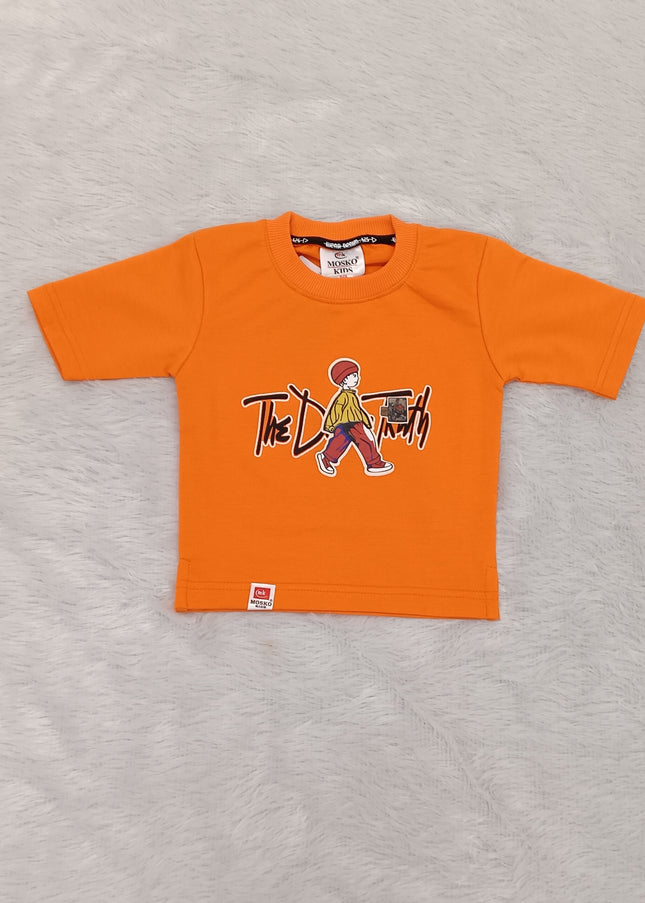 He and She Boys Orange Graphic Printed Casual T-Shirt