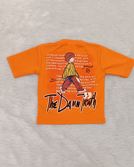 He and She Boys Orange Graphic Printed Casual T-Shirt