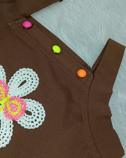 He and She Girls Brown Floral Embroidered Sleeveless Top | Stylish Casual Summer Top for Kids