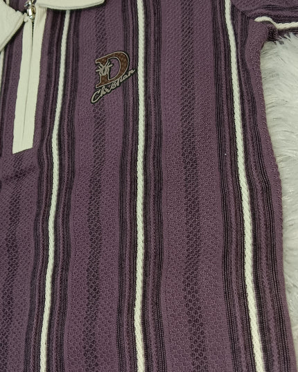 He and She Boys Purple Striped Polo T-Shirt | Casual Half Sleeve Cotton Kids T-Shirt