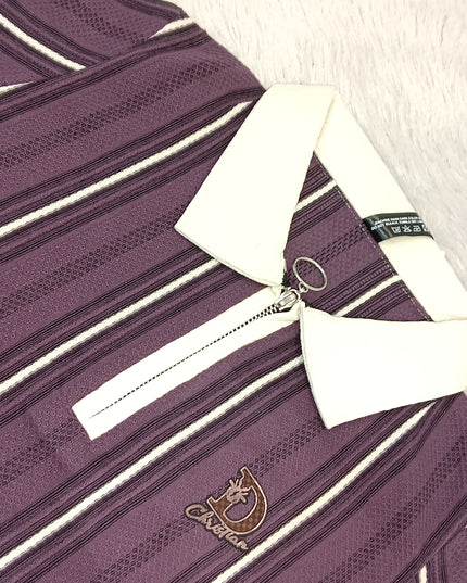 He and She Boys Purple Striped Polo T-Shirt | Casual Half Sleeve Cotton Kids T-Shirt