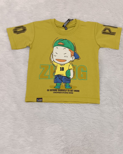 He and She Boys Yellow Cartoon Graphic Printed T-Shirt