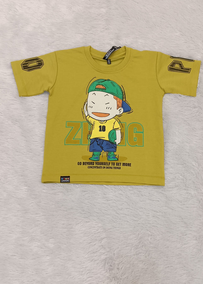 He and She Boys Yellow Cartoon Graphic Printed T-Shirt