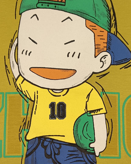 He and She Boys Yellow Cartoon Graphic Printed T-Shirt