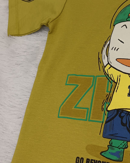 He and She Boys Yellow Cartoon Graphic Printed T-Shirt