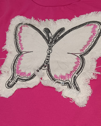 He and She Girls Pink Butterfly Applique Top – Stylish Casual Cotton Blend Top for Girls