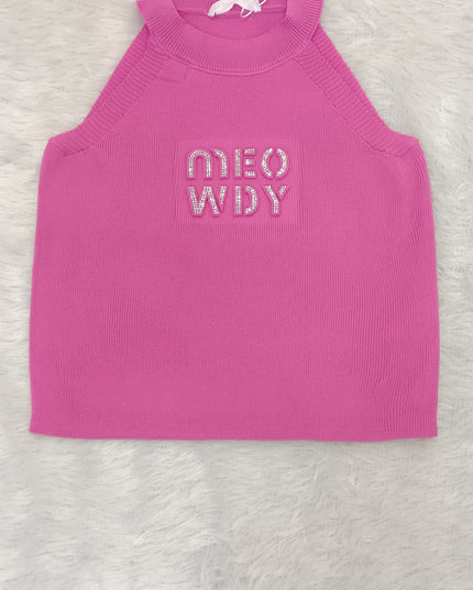 He and She Girls Pink Ribbed Sleeveless Top – Trendy Casual Fashion Top for Girls