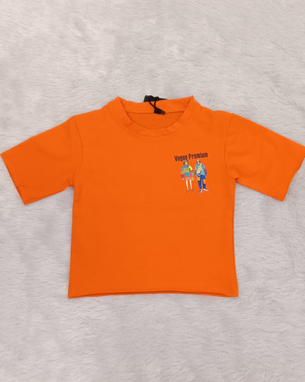 He and She Girls Orange Casual T-Shirt – Stylish Cotton Blend Half Sleeve T-Shirt for Girls