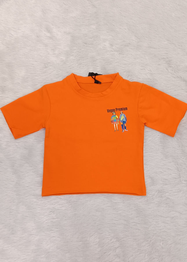 He and She Girls Orange Casual T-Shirt – Stylish Cotton Blend Half Sleeve T-Shirt for Girls