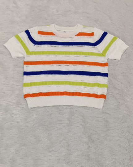 He and She Girls Multicolor Striped Knit Top – Stylish Casual Summer Top for Girls