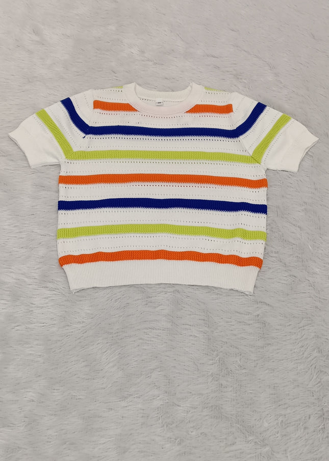 He and She Girls Multicolor Striped Knit Top – Stylish Casual Summer Top for Girls