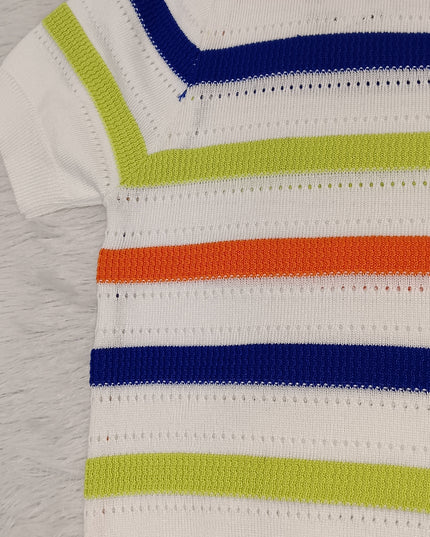 He and She Girls Multicolor Striped Knit Top – Stylish Casual Summer Top for Girls