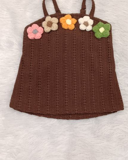 He and She Girls Floral Crochet Knit Sleeveless Top