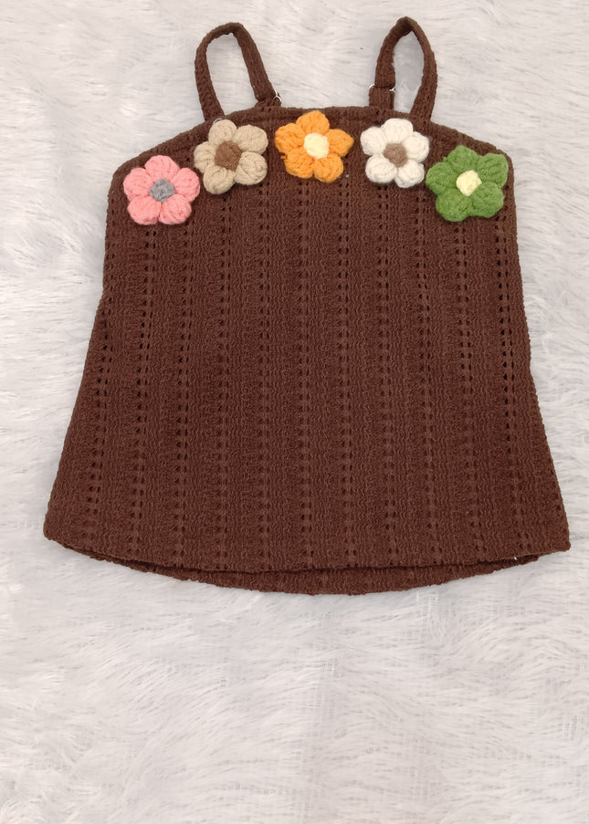 He and She Girls Floral Crochet Knit Sleeveless Top