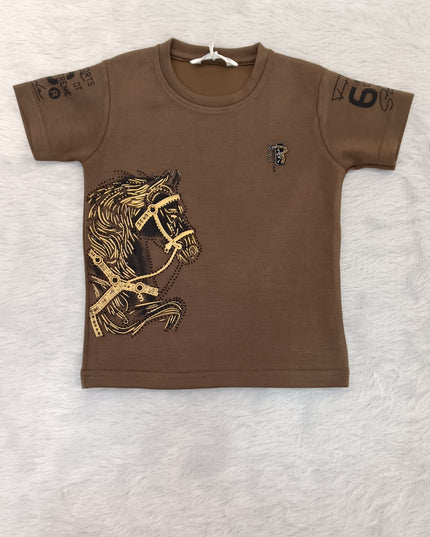 He and She Boys Brown Horse Graphic Printed T-Shirt