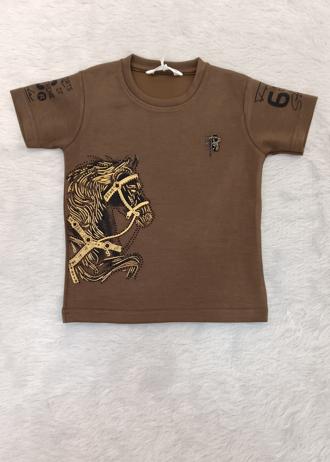 He and She Boys Brown Horse Graphic Printed T-Shirt