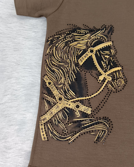 He and She Boys Brown Horse Graphic Printed T-Shirt