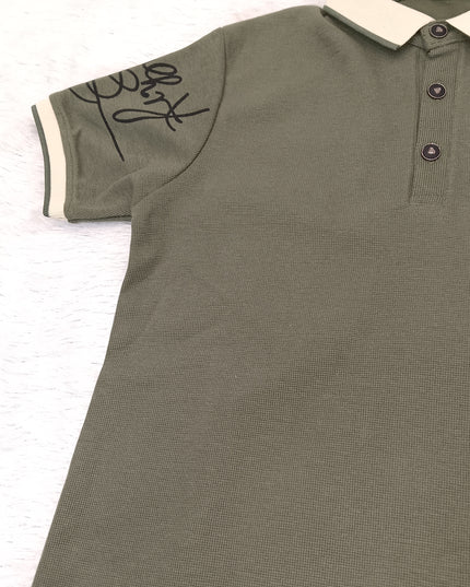 He and She Boys Olive Green Printed Polo T-Shirt