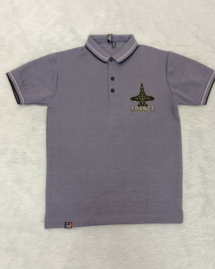 He and She Boys Lavender Polo T-Shirt | Airplane Embroidered Casual Collar Tee
