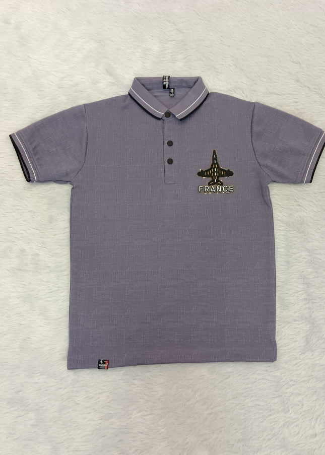 He and She Boys Lavender Polo T-Shirt | Airplane Embroidered Casual Collar Tee
