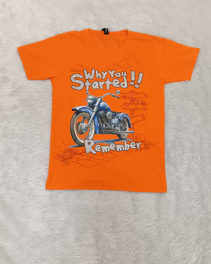 He and She Boys Orange Motorcycle Graphic Printed Cotton T-Shirt