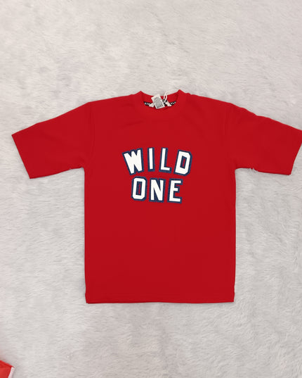 He and She Boys Red Wild One Half Sleeve T-Shirt | Stylish Casual Cotton Tee for Kids