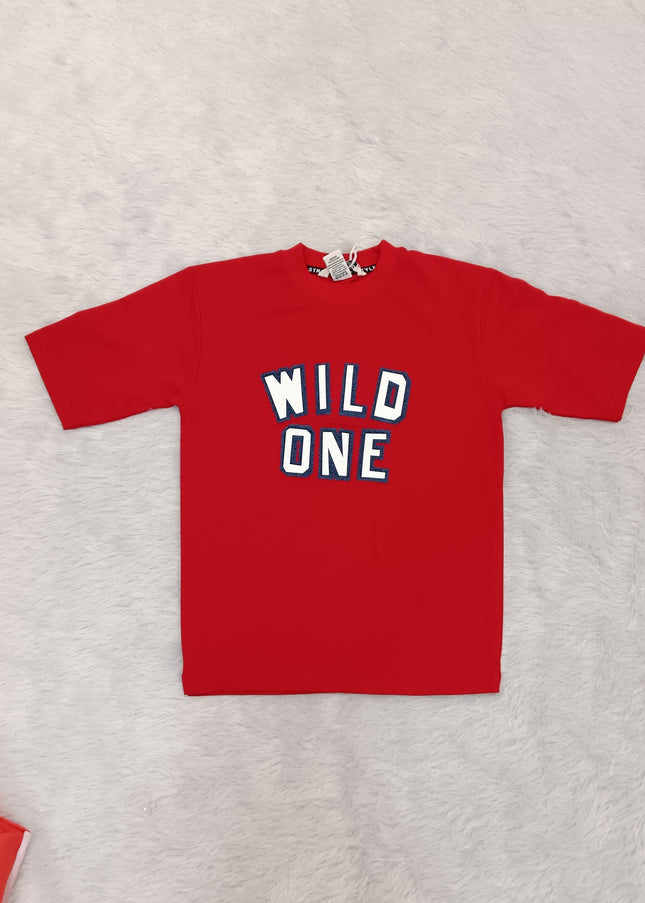 He and She Boys Red Wild One Half Sleeve T-Shirt | Stylish Casual Cotton Tee for Kids