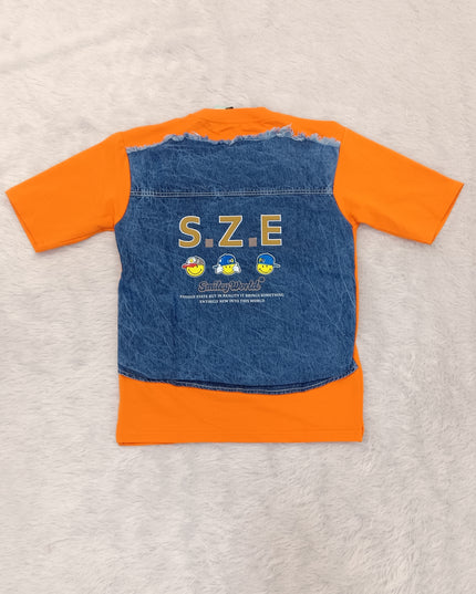 He and She Boys Orange Pocket Detail Cotton T-Shirt | Casual Half Sleeve Round Neck Tee