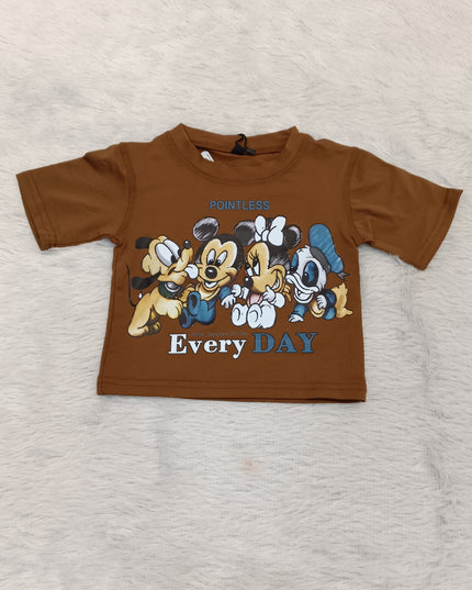 He and She Girls' Disney Character Brown Cotton T-Shirt | "Every Day" Kids' Top