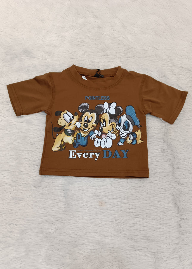 He and She Girls' Disney Character Brown Cotton T-Shirt | "Every Day" Kids' Top