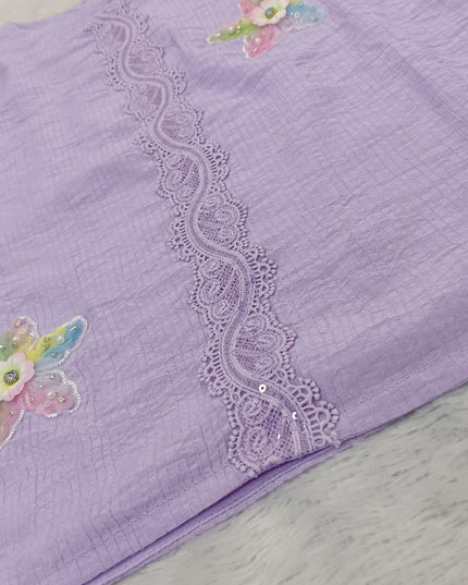 Girls Lavender Floral Lace Cotton Top for Kids | Stylish Casual Party Wear Top