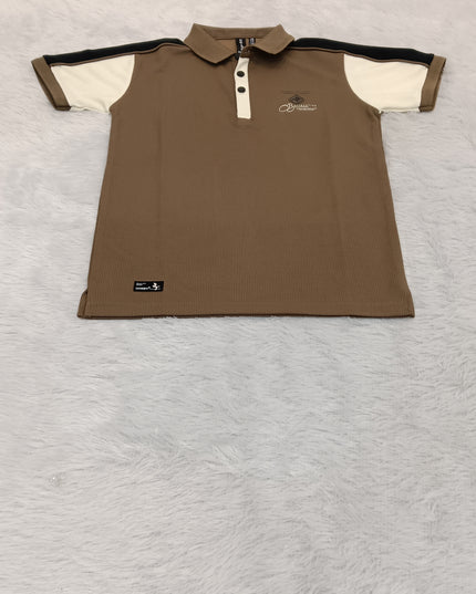 He and She Boys Brown Contrast Sleeve Polo T-Shirt