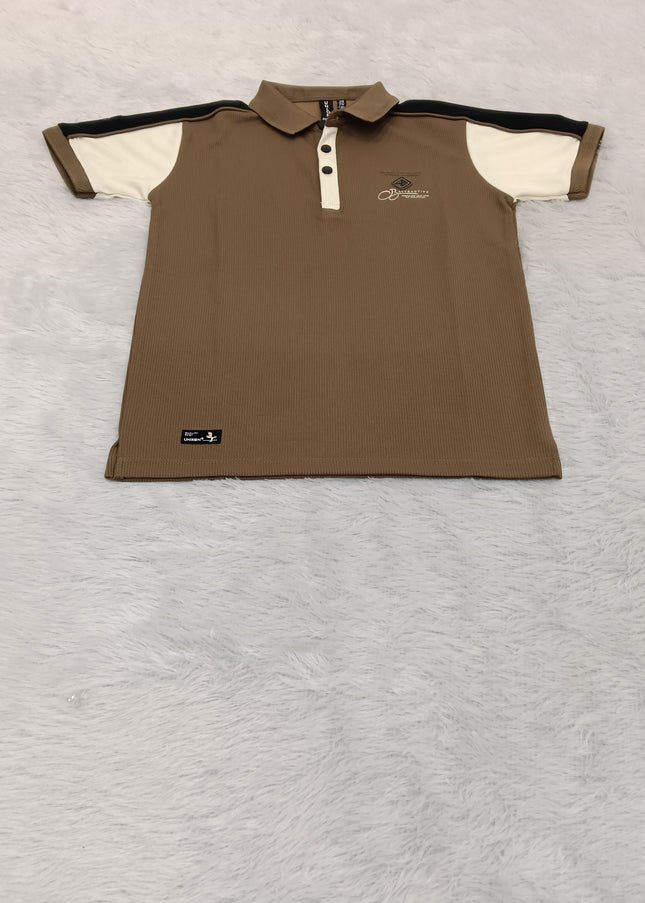 He and She Boys Brown Contrast Sleeve Polo T-Shirt
